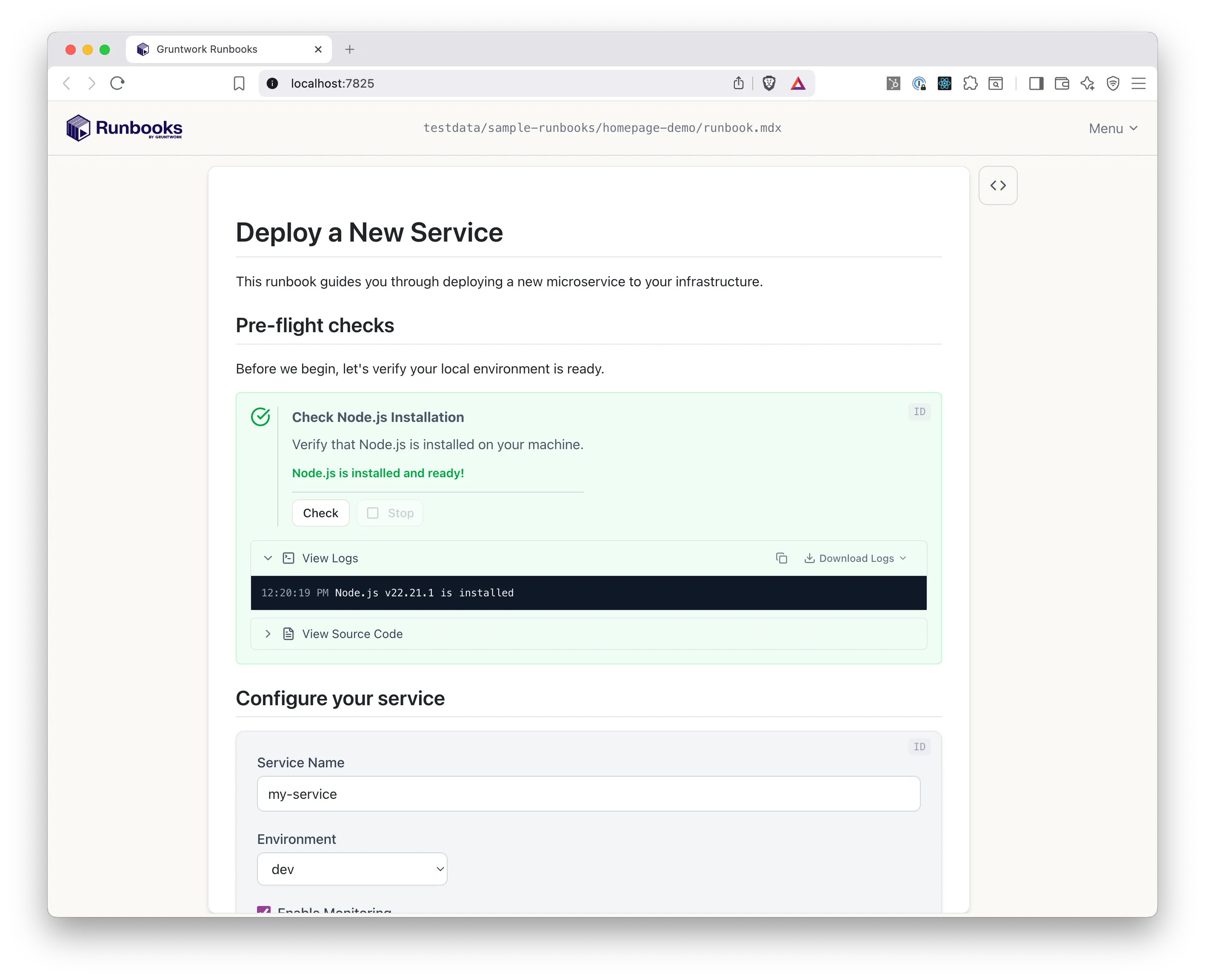 Pre-flight checks UI