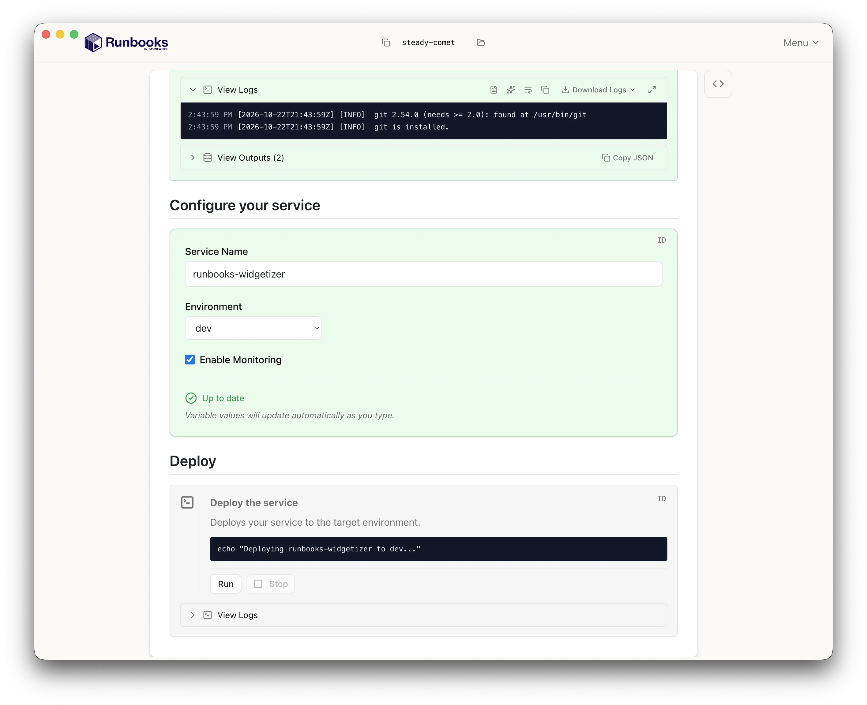 Deploy command execution