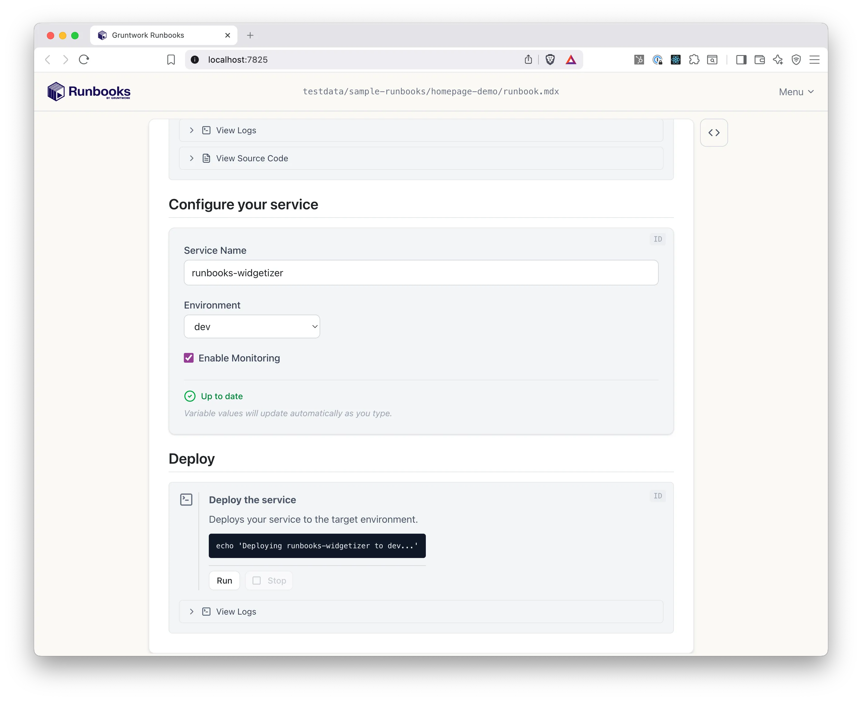 Deploy command execution