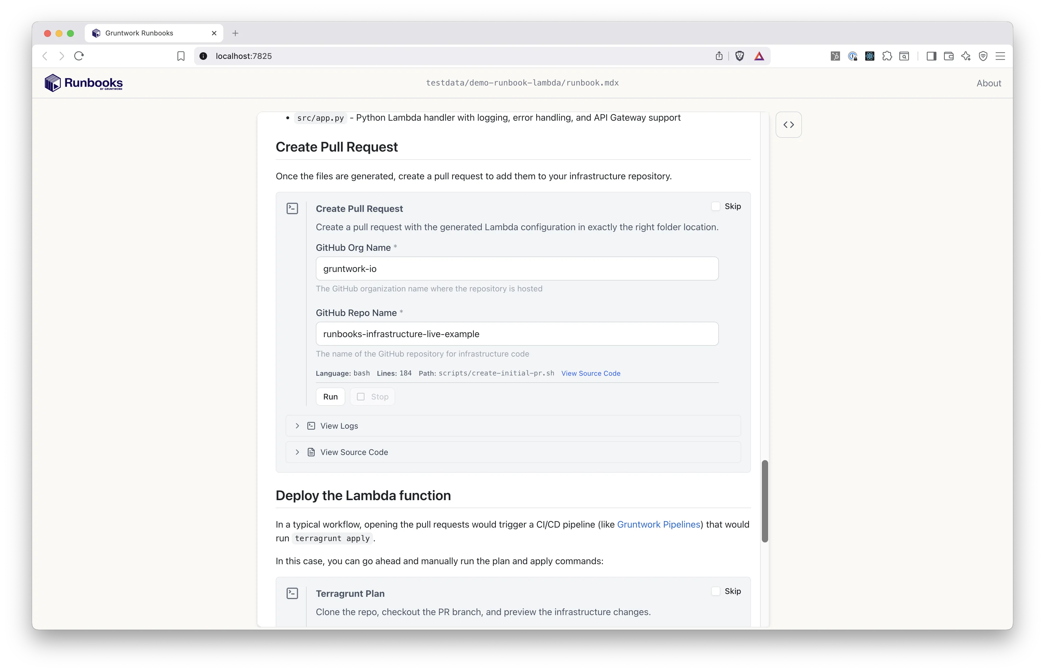 Runbooks Example Screenshot 6