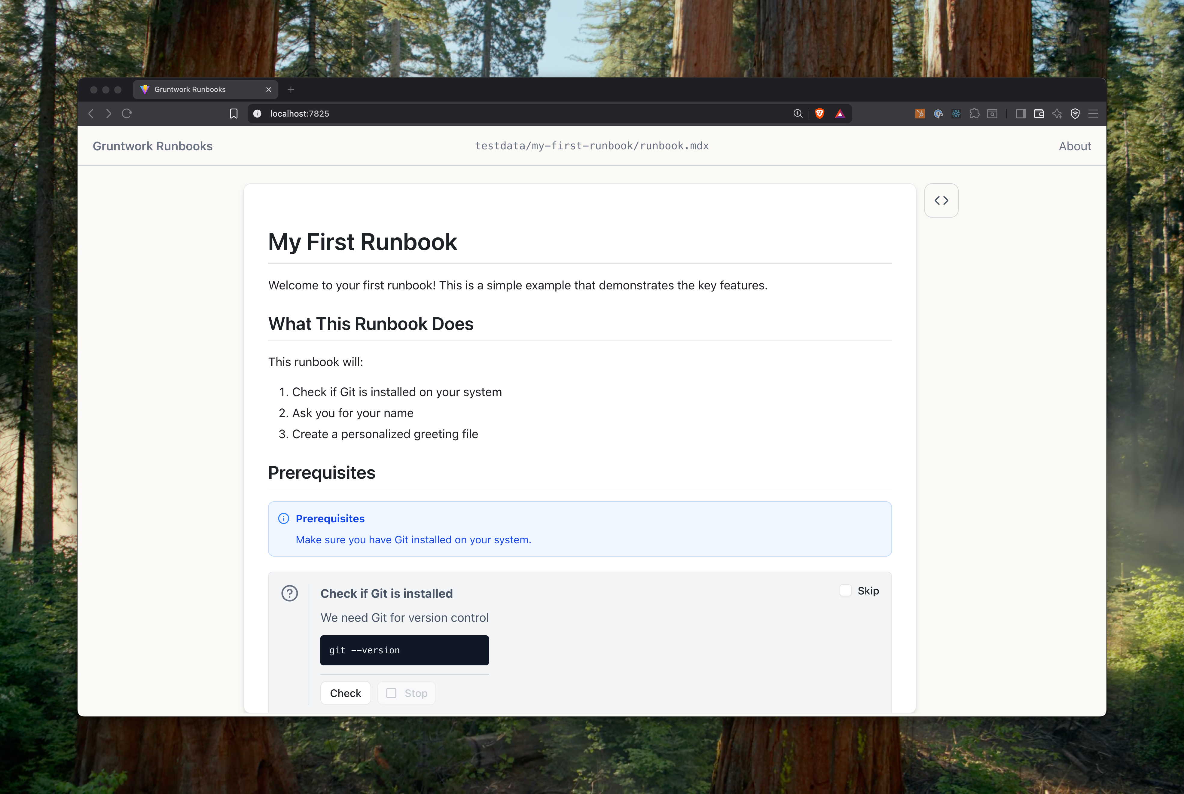 Runbook UI Screenshot 1
