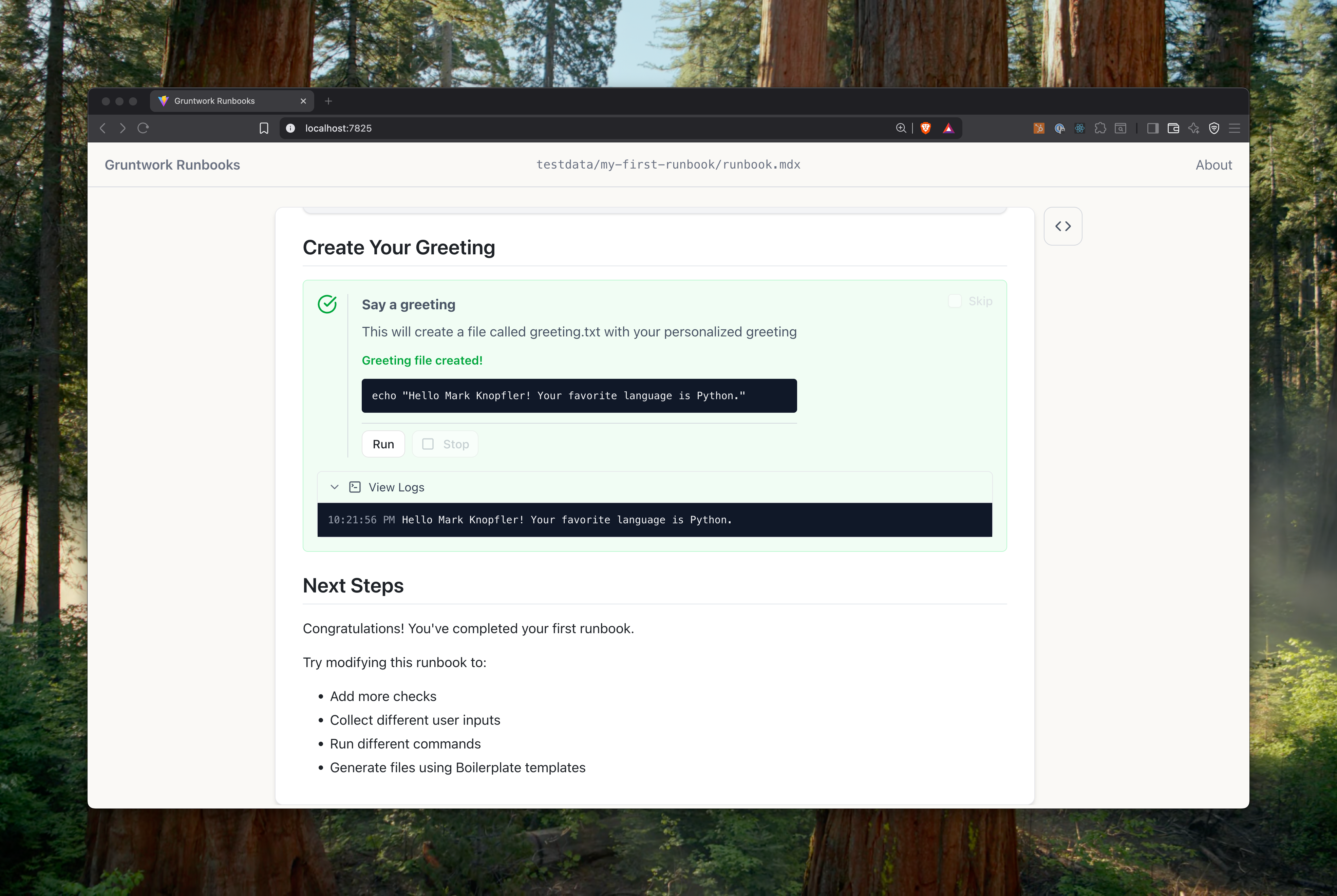Runbook UI Screenshot 6